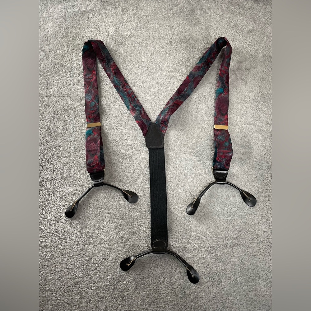 Vintage CAS Germany Multicolored Leather Button On Suspenders Nice Condition